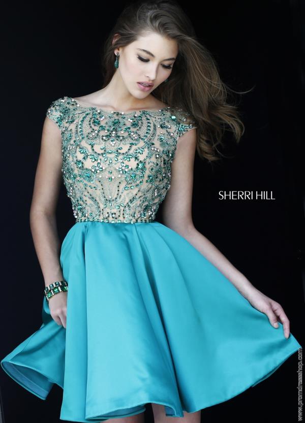 Sherri Hill Short Cap Sleeved Satin Dress 32273