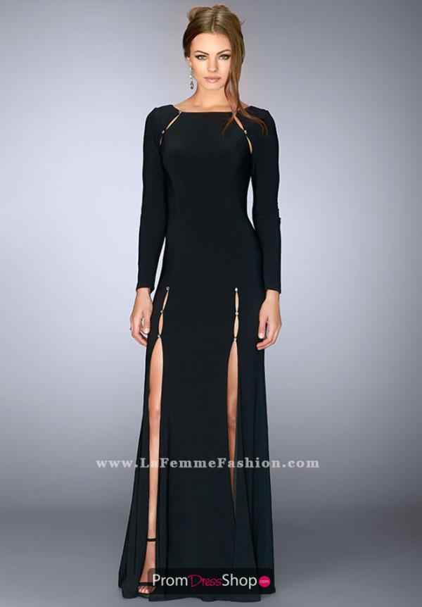 La Femme Black Fitted Dress 23479