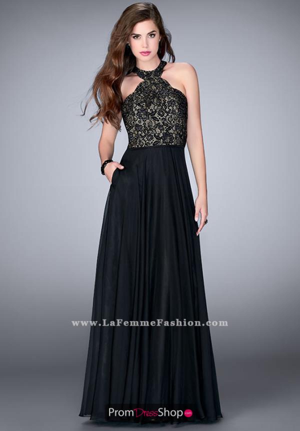 La Femme Halter Lace Dress 23975