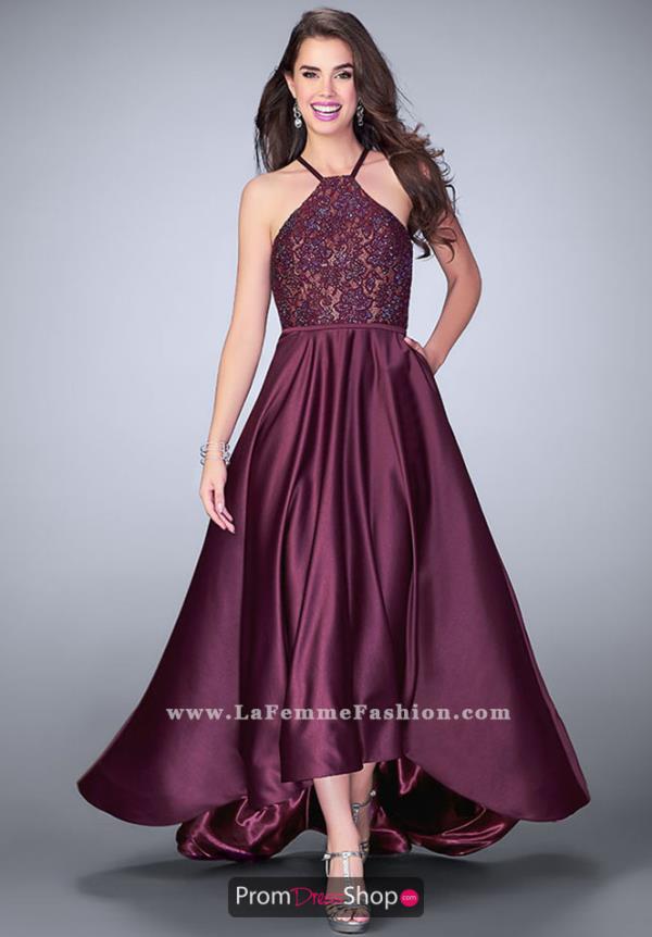 La Femme Halter Satin Dress 24012