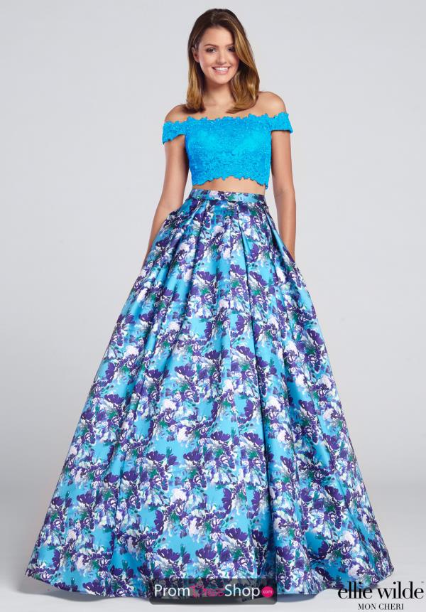 Ellie Wilde Long Print Dress EW117167