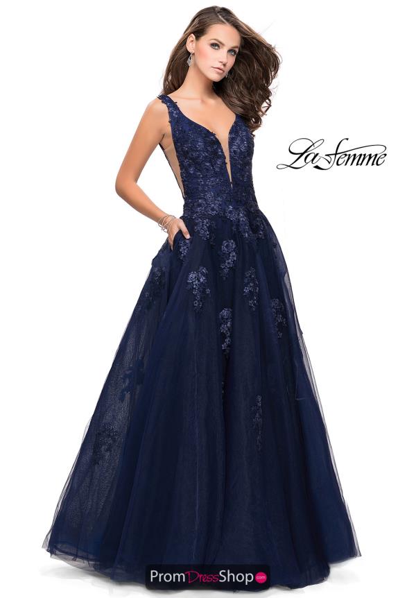 La Femme V- Neckline Beaded Dress 26334