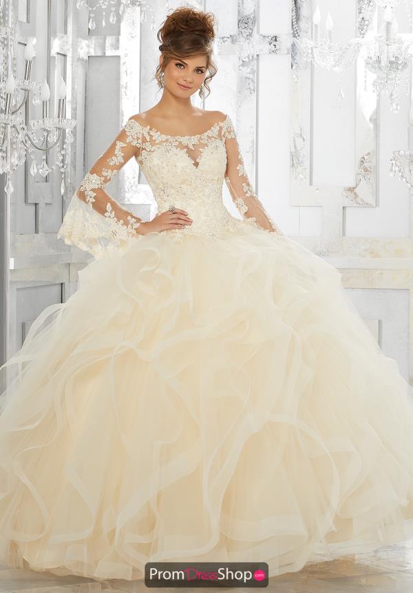 Vizcaya Quinceanera Long Sleeved Lace Dress 89153
