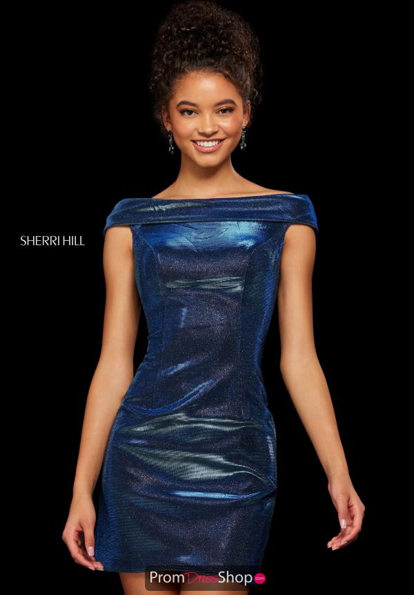 Off the Shoulder Glitter Sherri Hill Short Dress 52355