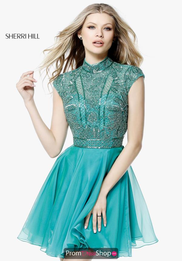 Sherri Hill Short Chiffon Cap Sleeve Dress 51291