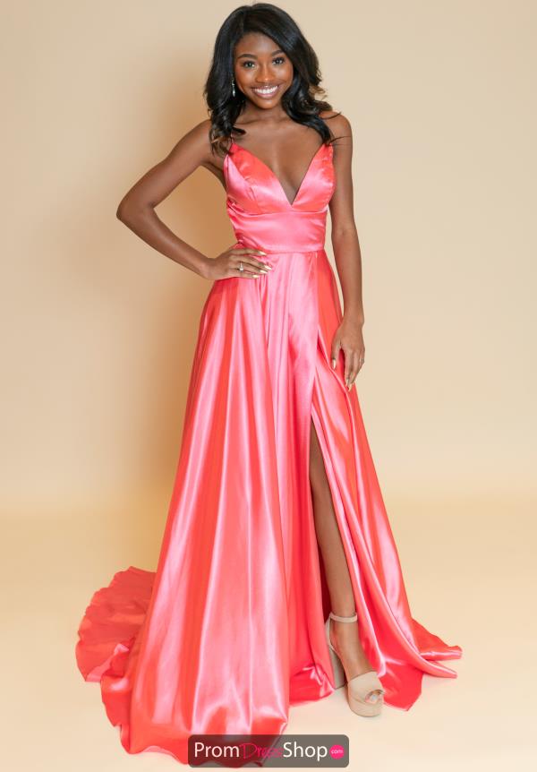 V-Neck Satin A Line Dress 53498