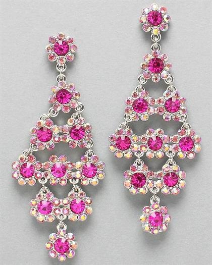 Floral Pink Rhinestone Earrings