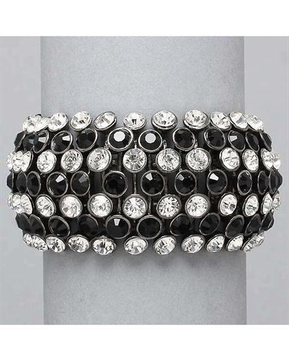 7 Strand Black and Silver Rhinestone Bracelet