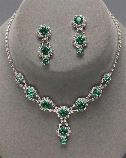Drop Emerald Rhinestone Necklace Set