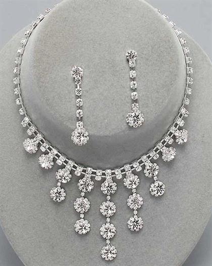 Waterfall Silver Rhinestone Necklace Set