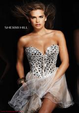 Sherri Hill Short 1403.  Available in Aqua/Silver, Black/Silver, Fuchsia, Gunmetal, Lilac/Silver, Lime/Silver, Nude/Silver, Yellow/Silver