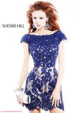 Sherri Hill Short 2941.  Available in Black/Nude, Ivory/Nude, Navy/Nude