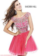 Sherri Hill Short 2814.  Available in Black, Blush/Silver, Coral, Gunmetal/Gunmetal, Gunmetal/Pink, Light Blue, Light Pink, Navy/Gunmetal, Navy/Multi, Nude, Red/Red, White, Yellow/Silver