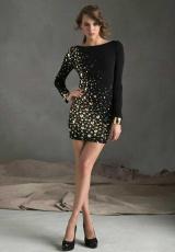 Mori Lee Sticks and Stones 9249.  Available in Black/Gold, Black/Silver