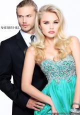 Sherri Hill 3869.  Available in Green, Light Purple, Peach, Royal, Slate