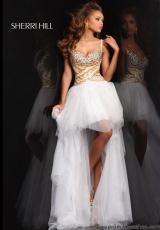 Sherri Hill 21168.  Available in Aqua/Gold, Light Blue/Silver, Nude/Silver, Pink/Gold, Strawberry/Gold, White/Gold