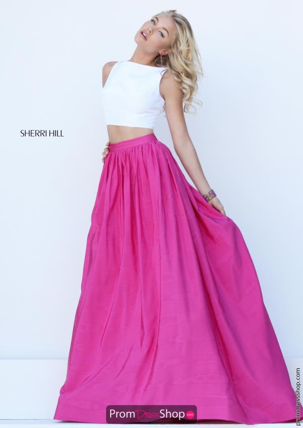 Sherri Hill Long Hot Pink Taffeta Dress 50459