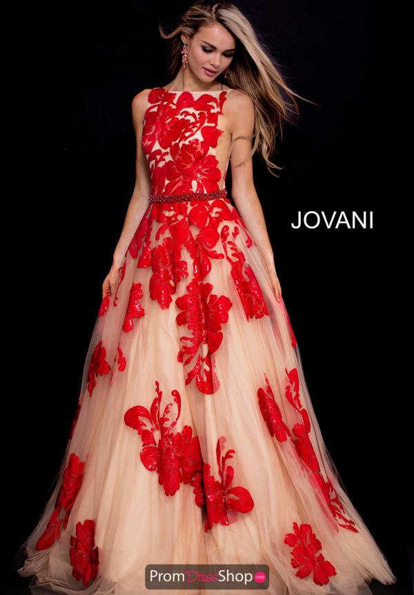 red and tan prom dress
