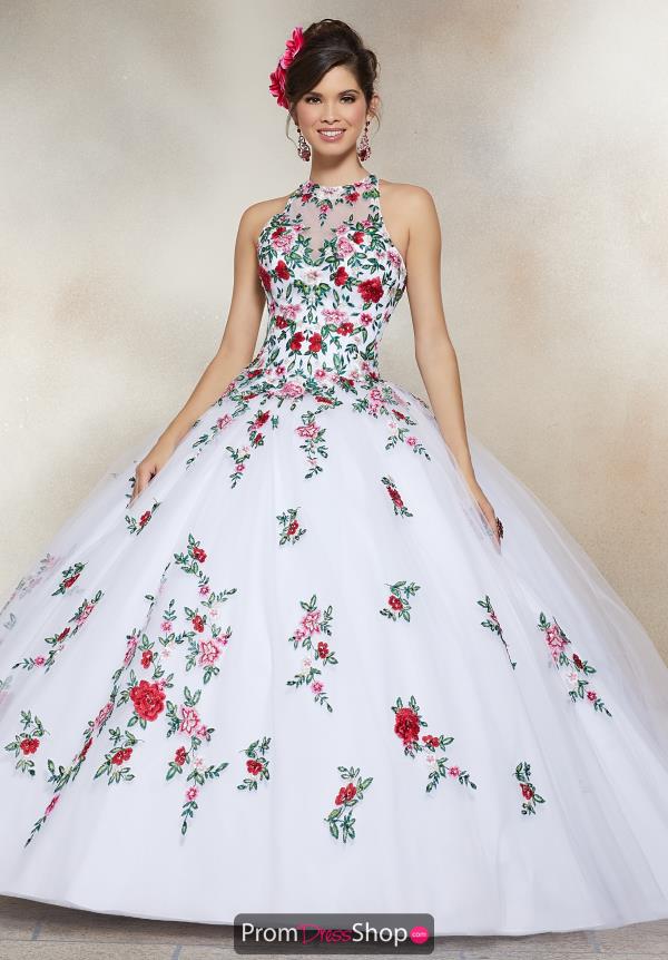 Vizcaya Quinceanera Halter Top Floral Gown 34006