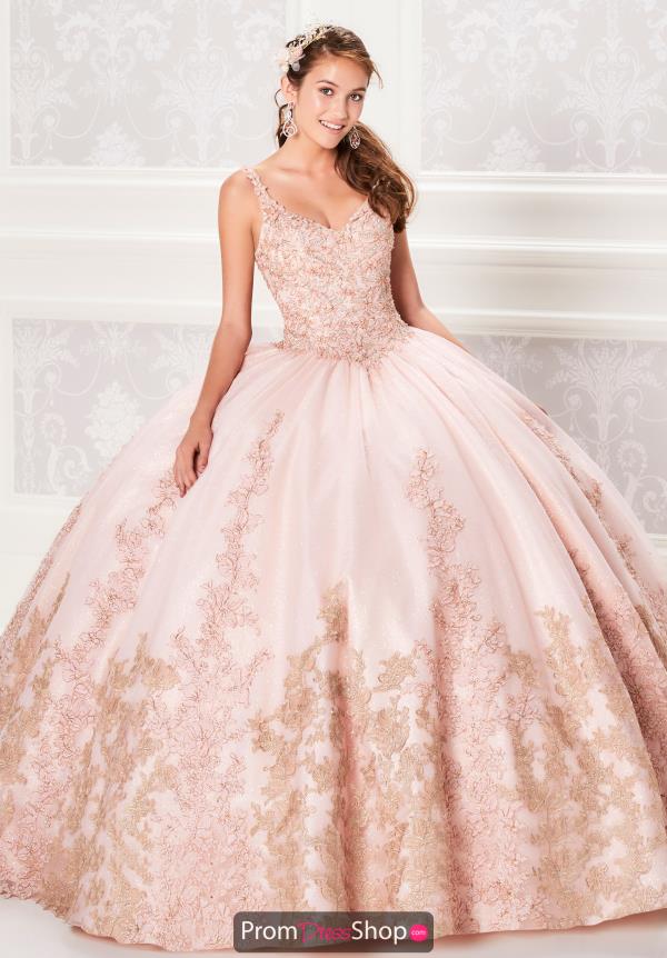 blush and gold quinceanera dress