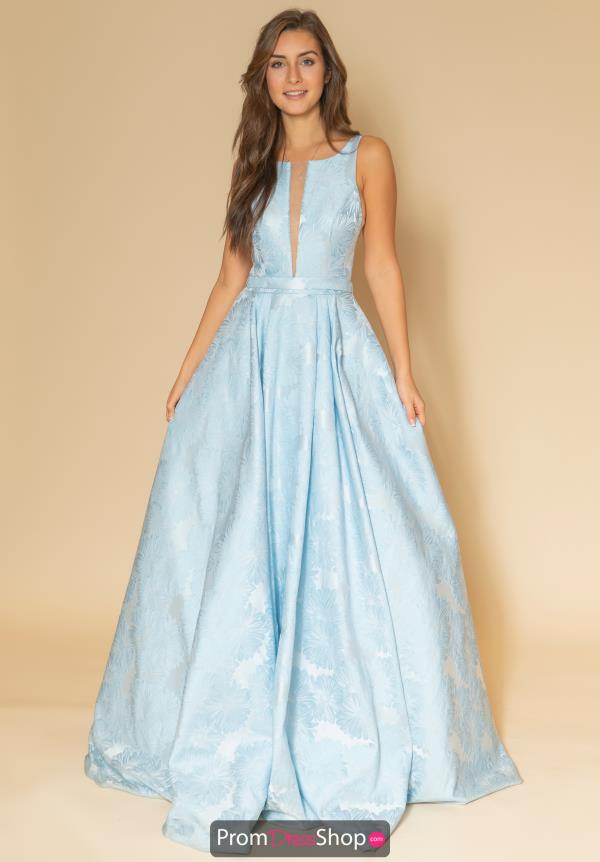 blue brocade dress