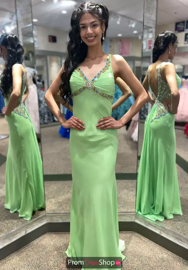 Jasz Couture Open Back Lime Dress 4332
