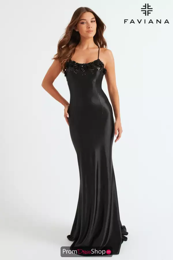 Fitted Applique Satin Dress 11249