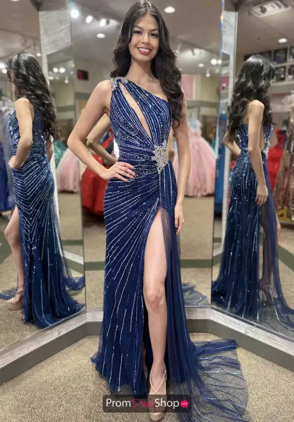 Single Shoulder Beaded Jersey Dress PS25330