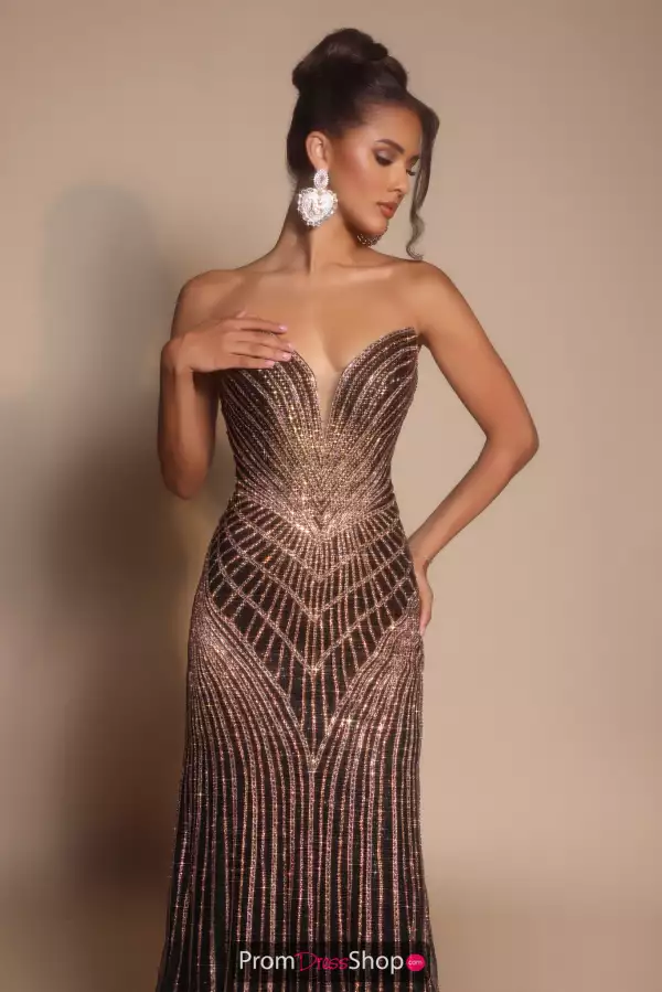 Strapless V-Neck Beaded Dress PS26004