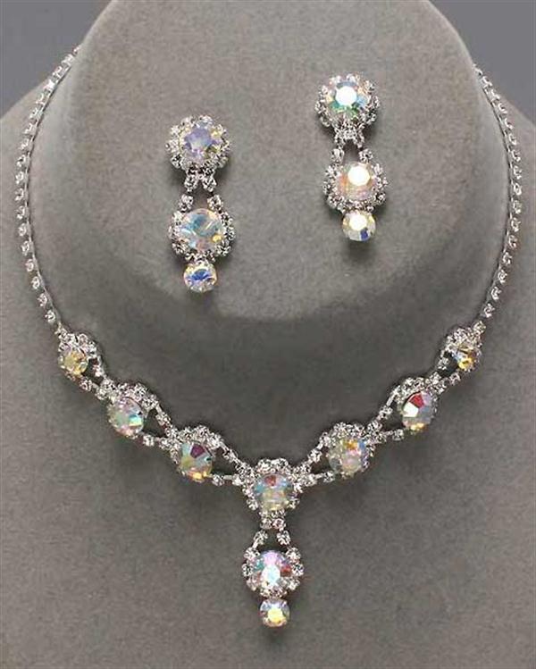 Drop Iridescent Rhinestone Necklace Set